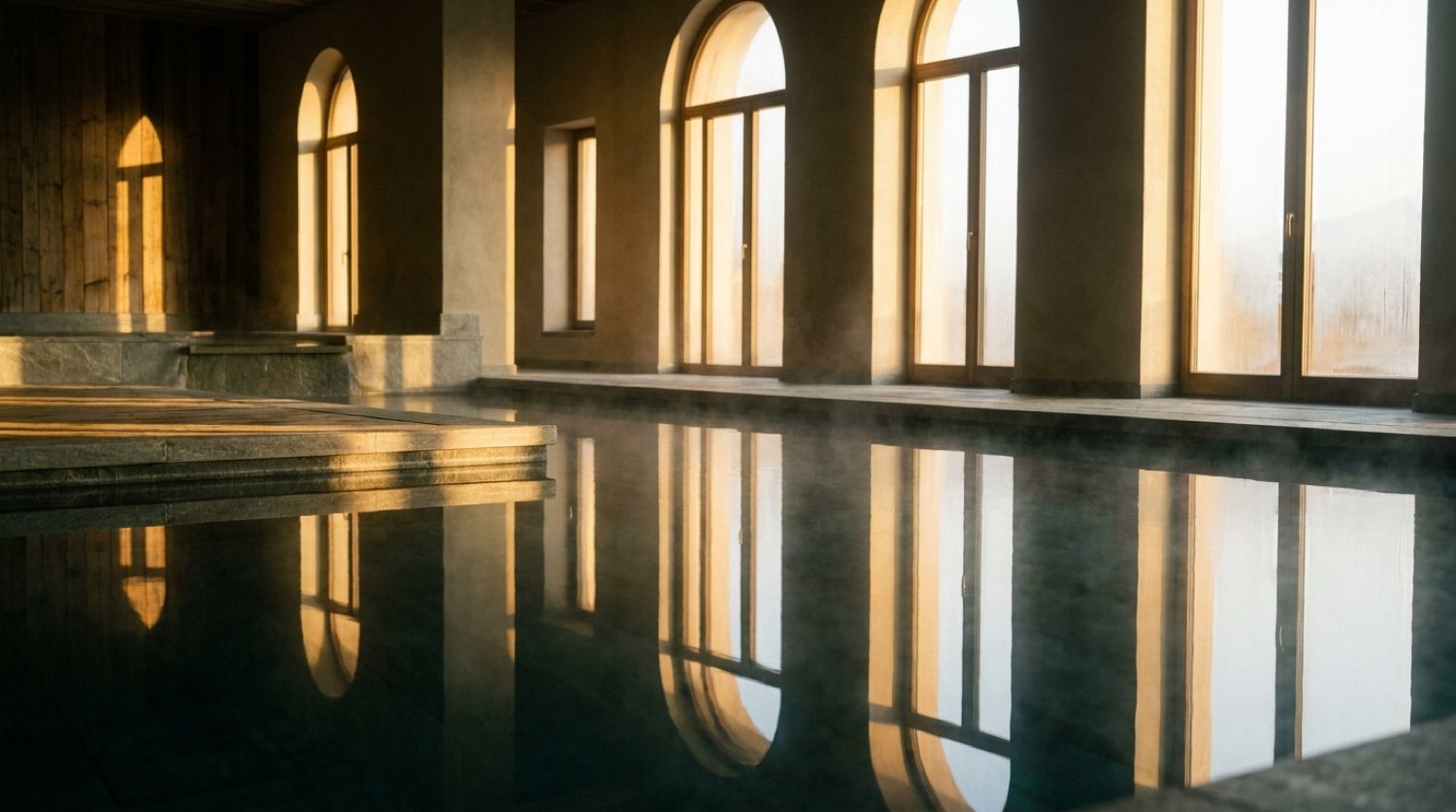 The dawn-lit thermal pool